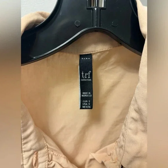 Zara TRF Women’s Peach Beige Button Up Cargo Dress Size Small - Picture 2 of 3